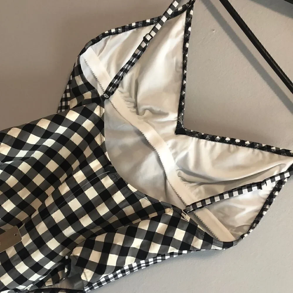 J. Crew V-Neck One-Piece Swimsuit in Gingham